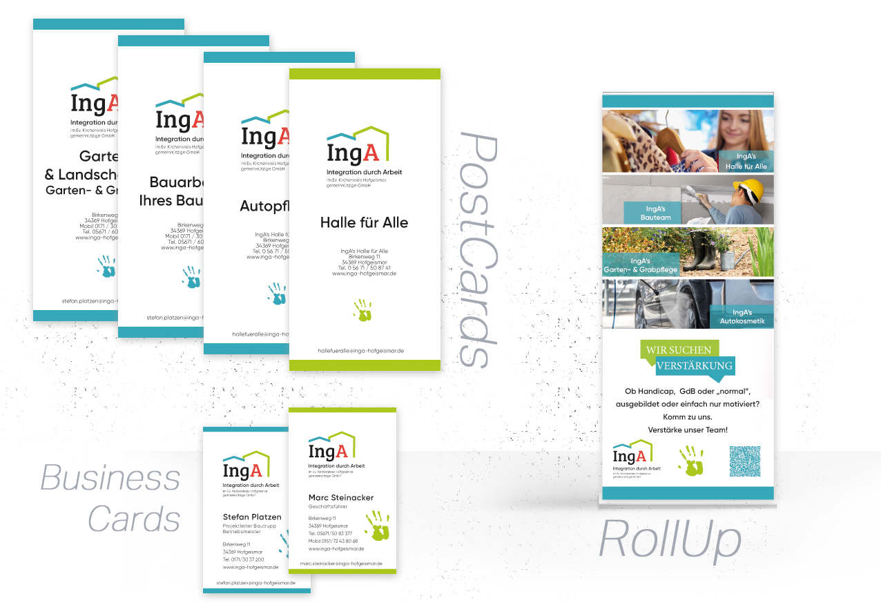 PostCards, Rollup & Business Cards für IngA Hofgeismar gGmbH